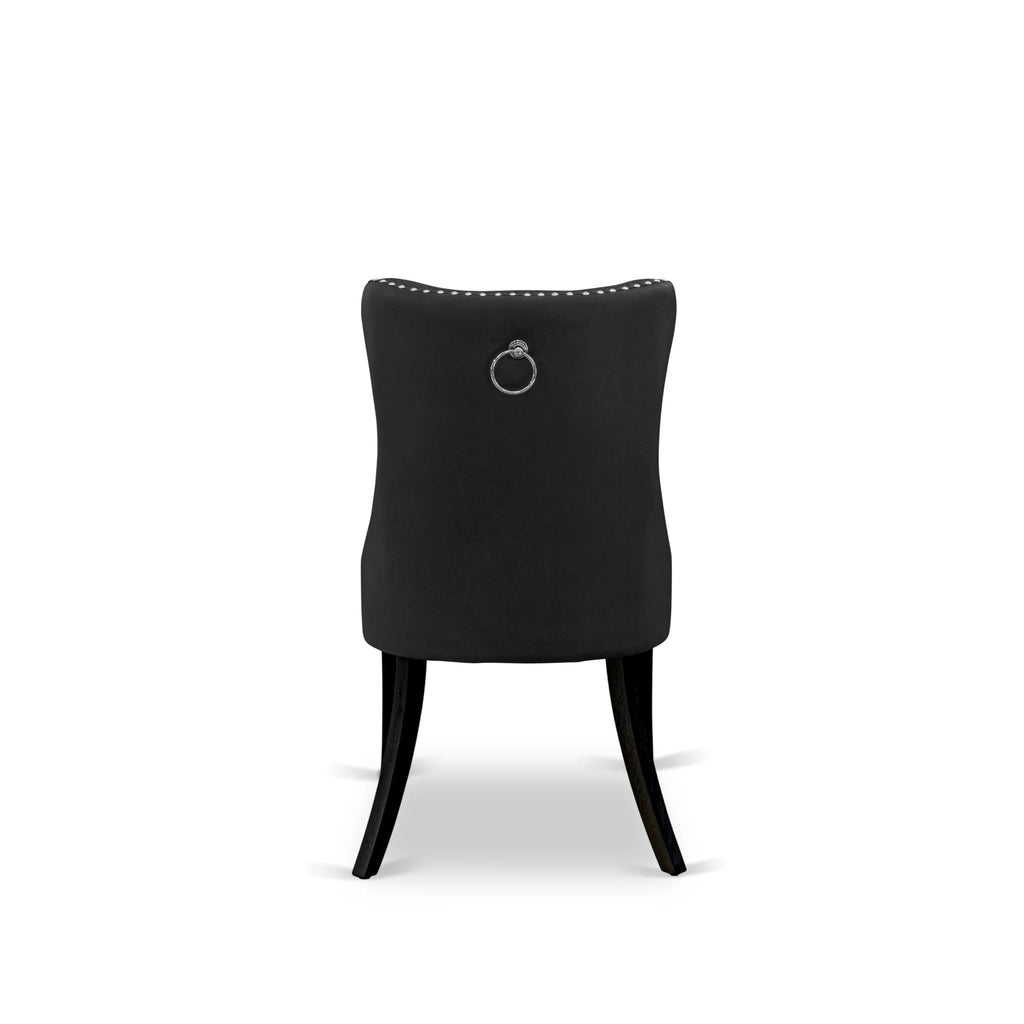 Button Tufted Dark Gray Polyester Fabric Upholstered Dining Chairs, Set of 2 A146369