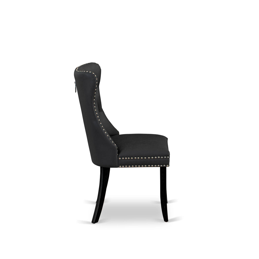 Button Tufted Dark Gray Polyester Fabric Upholstered Dining Chairs, Set of 2 A146369