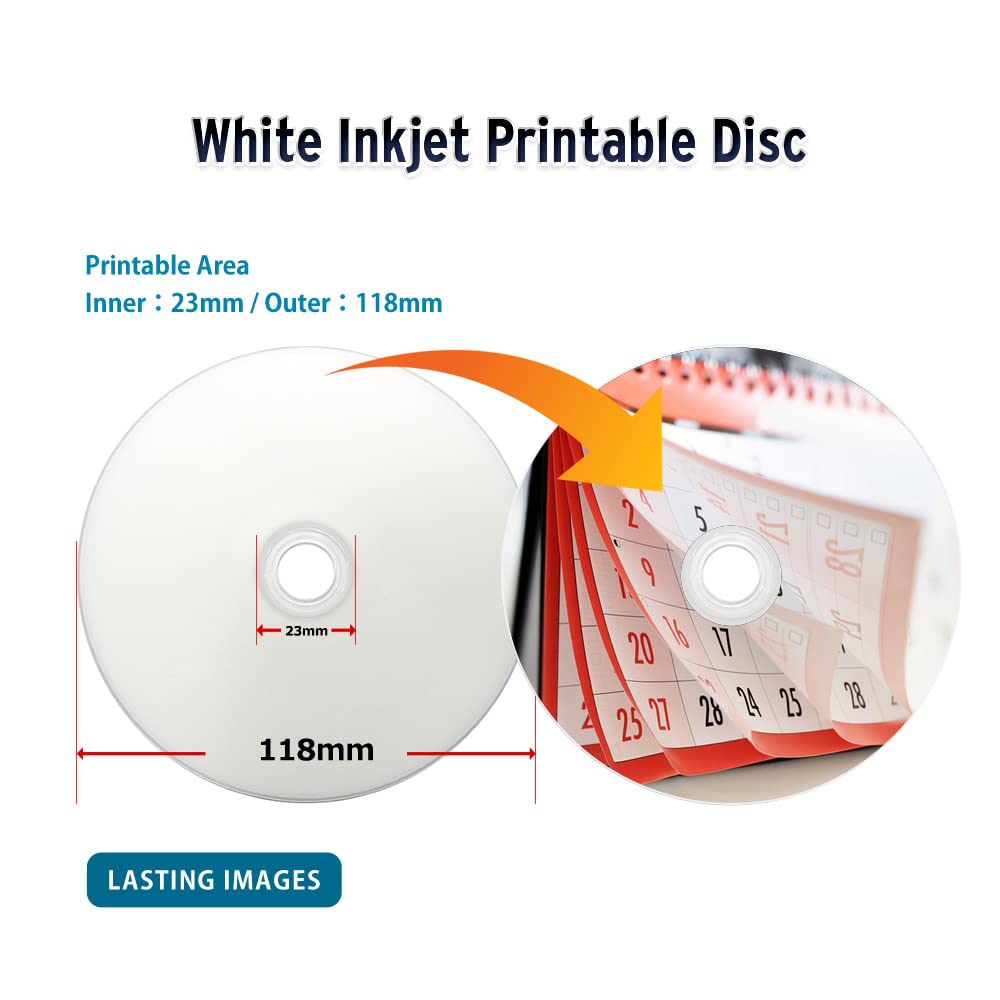50GB BD-R DL White Inkjet Printable Blu-ray Double Layer Recordable Media 50-Disc Spindle C9989