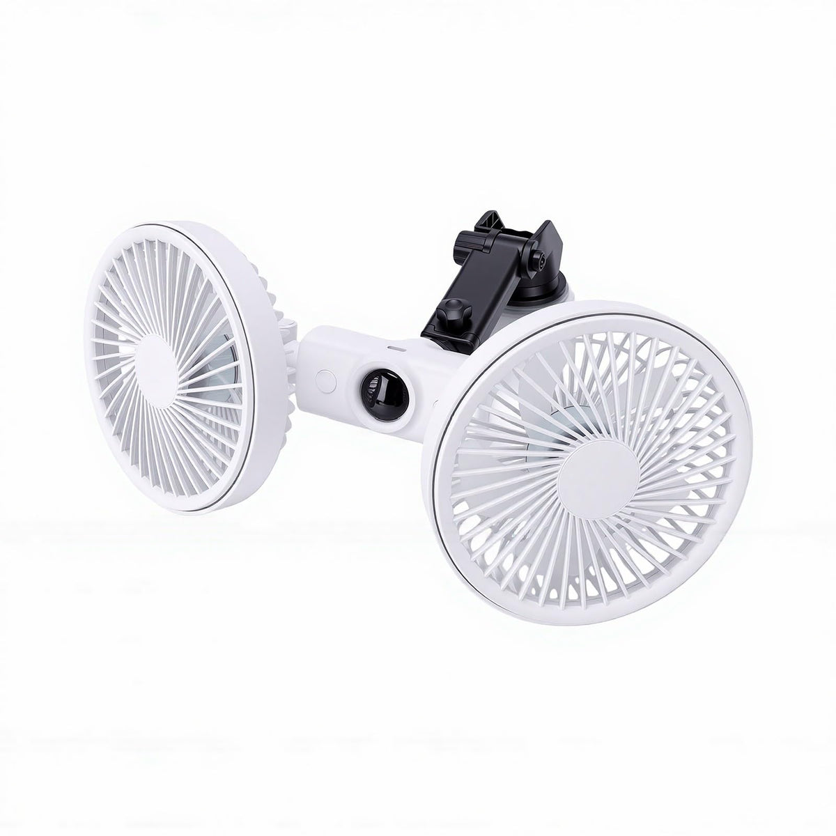 Dual Head Car Fan 3 Speeds 360 Degree Adjustable Suction Cup Rechargeable White J22467