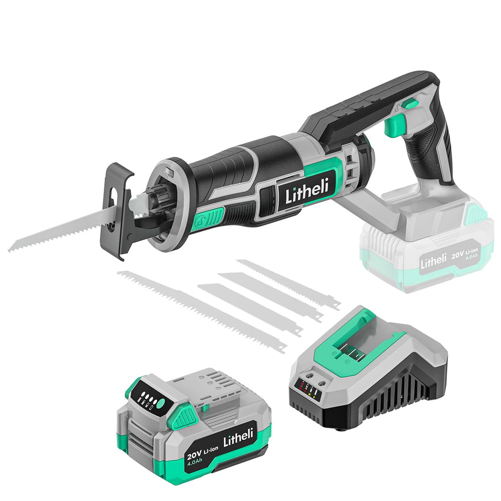 Cordless Reciprocating Saw with 20V 4.0 Ah Battery & Charger T405