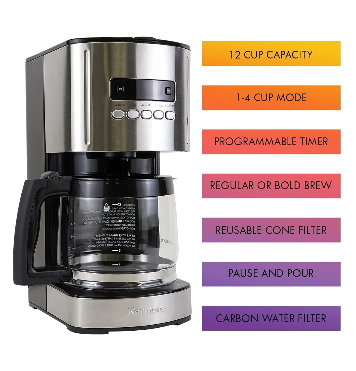 12 Cup Programmable Drip Coffee Maker with Glass Pot, Black R291