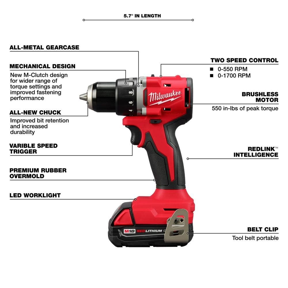 M18 Compact Brushless 1/2 Inch Drill/Driver Kit W9554
