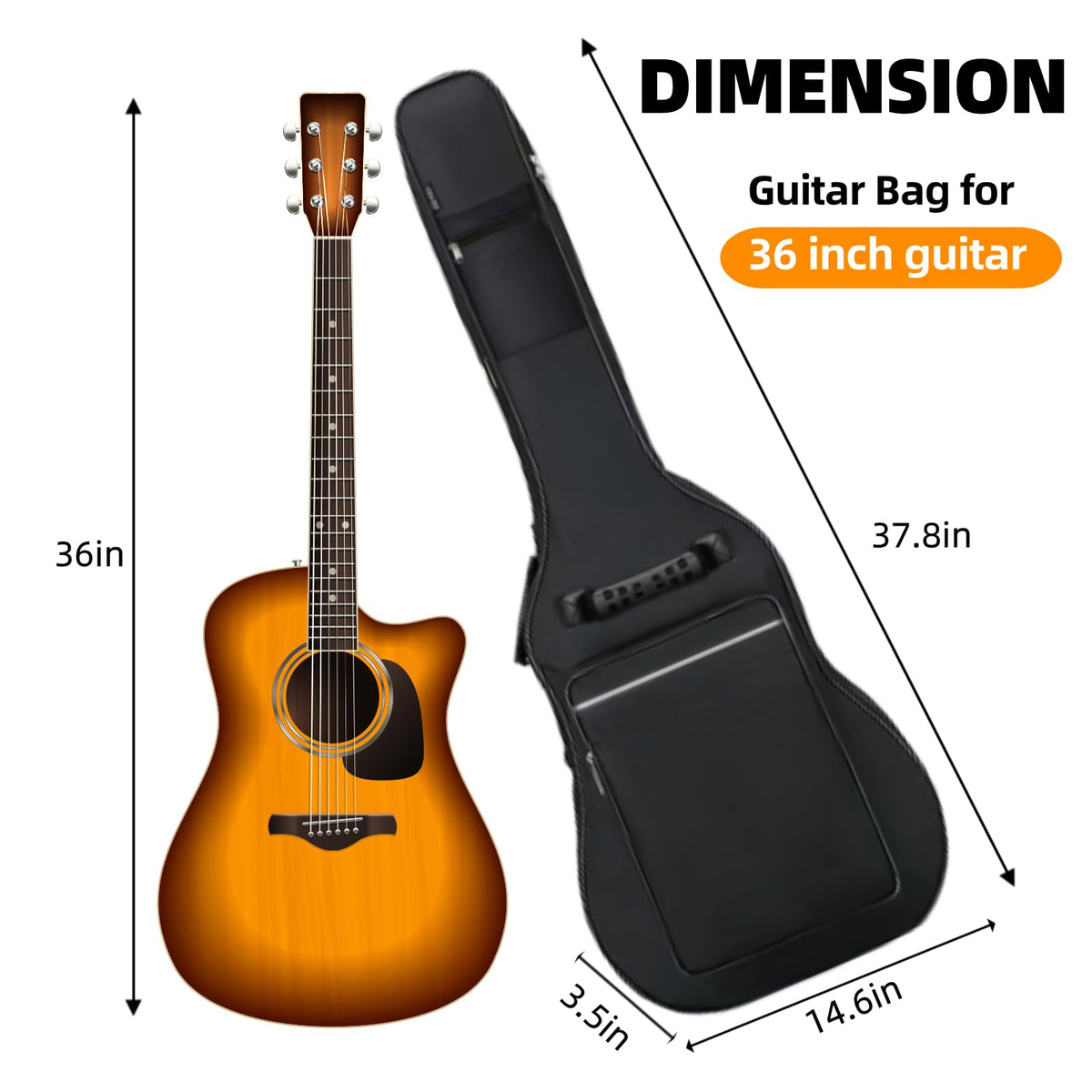 3/4 Size 36 Inch Acoustic Guitar Case Soft Padded Waterproof Gig Bag N98690