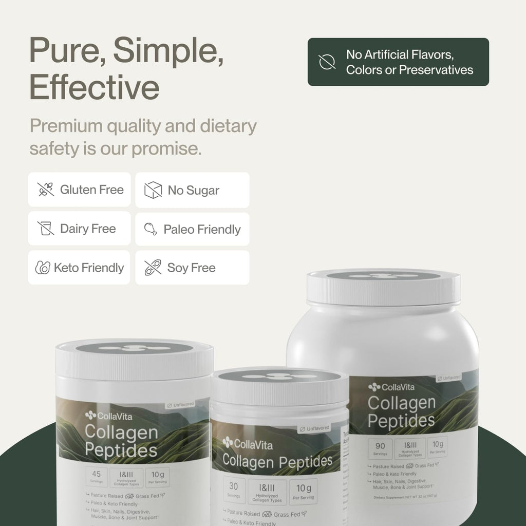 Collagen Peptides Powder Grass-Fed Pasture-Raised Hydrolyzed Type I & III Unflavored 32 oz Z590343