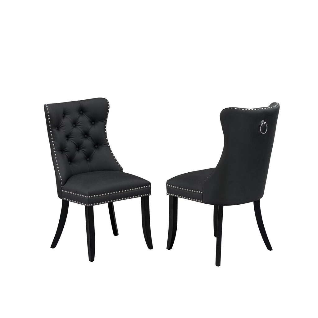 Button Tufted Dark Gray Polyester Fabric Upholstered Dining Chairs, Set of 2 A146369