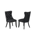 Button Tufted Dark Gray Polyester Fabric Upholstered Dining Chairs, Set of 2 A146369