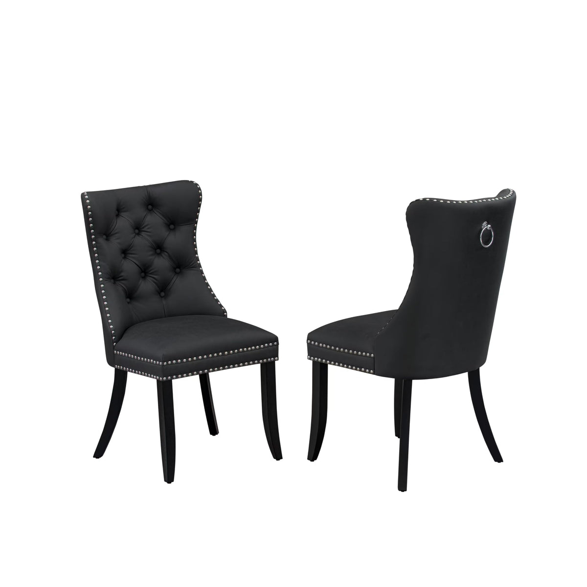 Button Tufted Dark Gray Polyester Fabric Upholstered Dining Chairs, Set of 2 A146369
