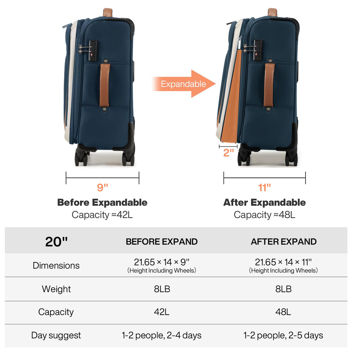 20 Inch Expandable Softside Carry On Luggage with Front Pocket B52993