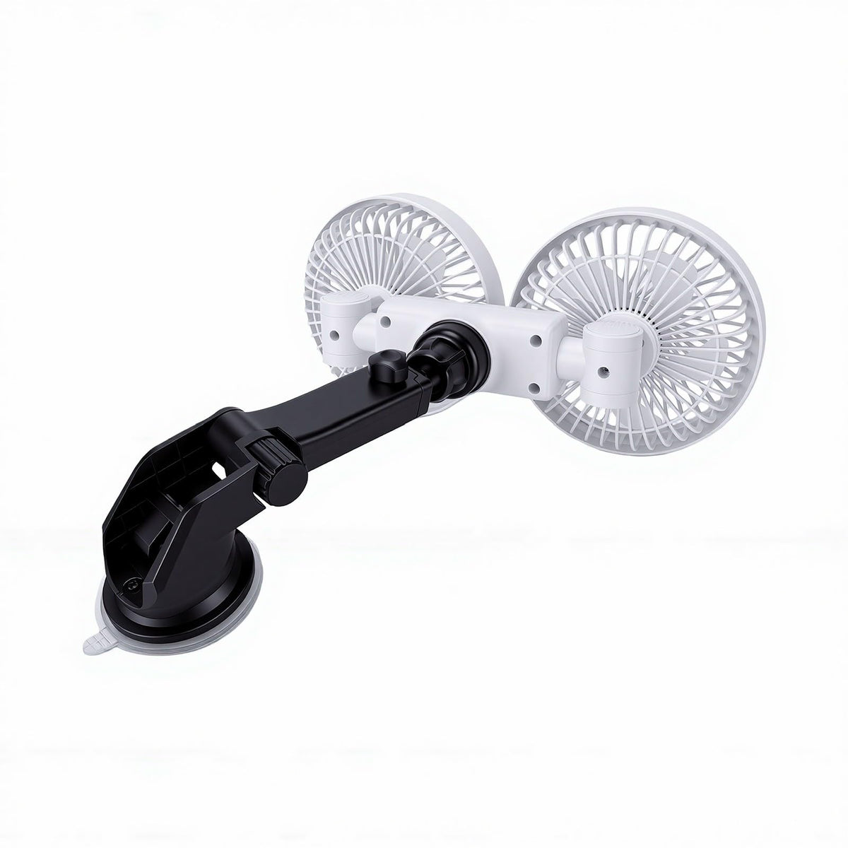 Dual Head Car Fan 3 Speeds 360 Degree Adjustable Suction Cup Rechargeable White J22467