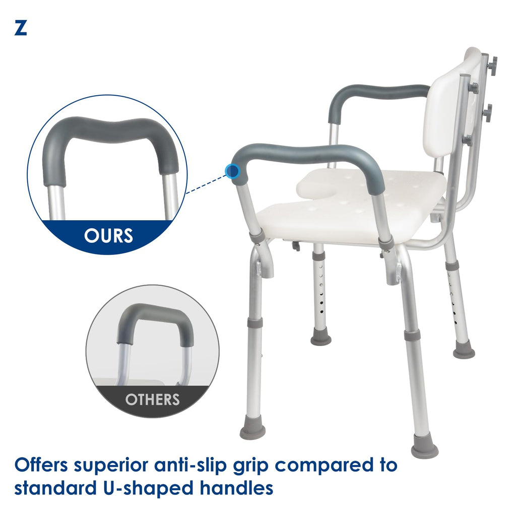 Extra Wide Padded Armrests Shower Chair, 500lbs Capacity, Aluminum N160598