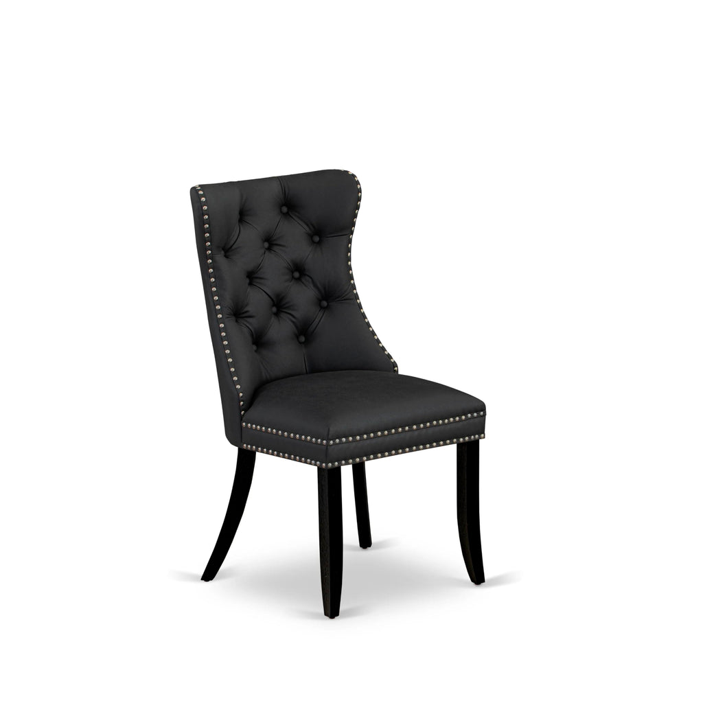 Button Tufted Dark Gray Polyester Fabric Upholstered Dining Chairs, Set of 2 A146369