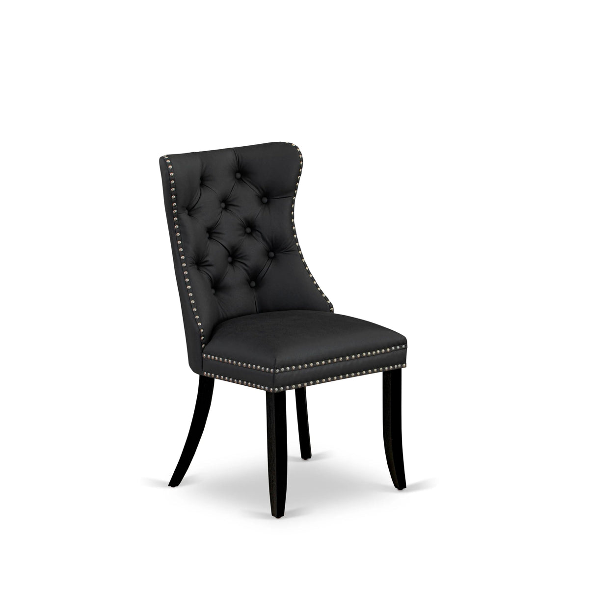 Button Tufted Dark Gray Polyester Fabric Upholstered Dining Chairs, Set of 2 A146369