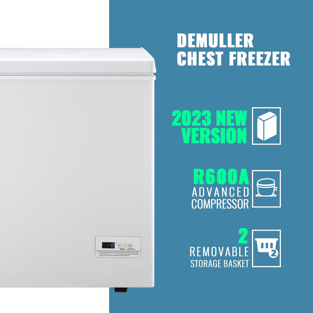 White Compact Chest Freezer with 2 Removable Baskets D788