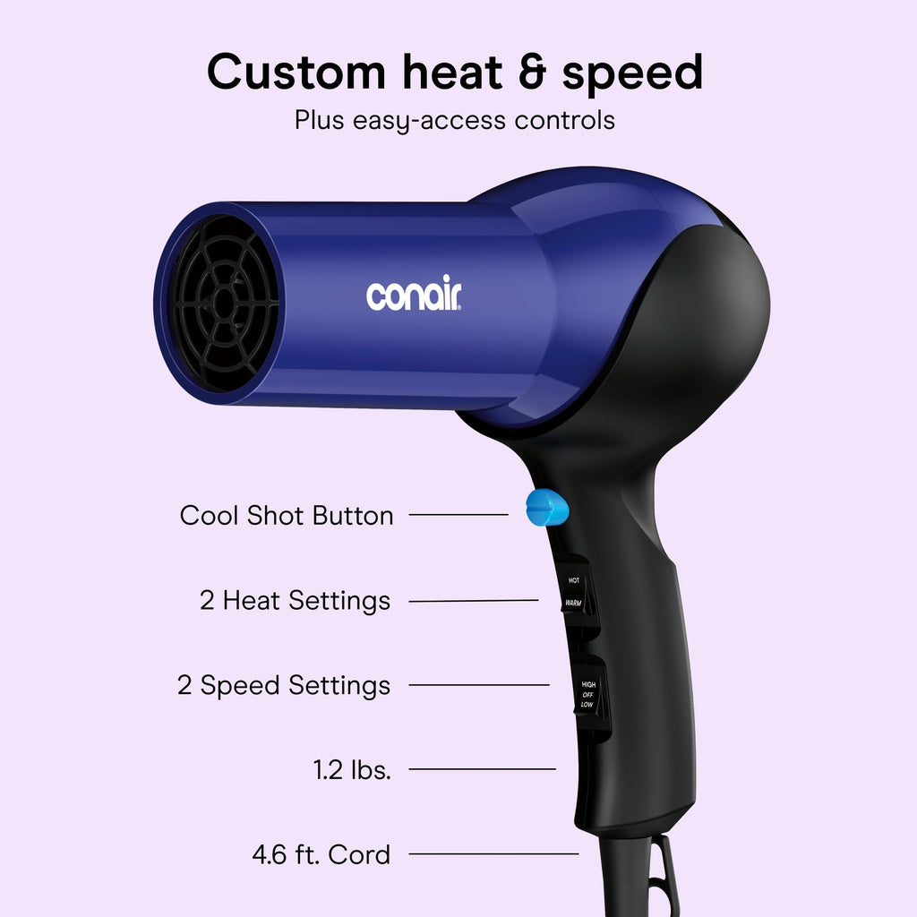 Lightweight 1875W Hair Dryer with Diffuser & Concentrator Attachments M870561