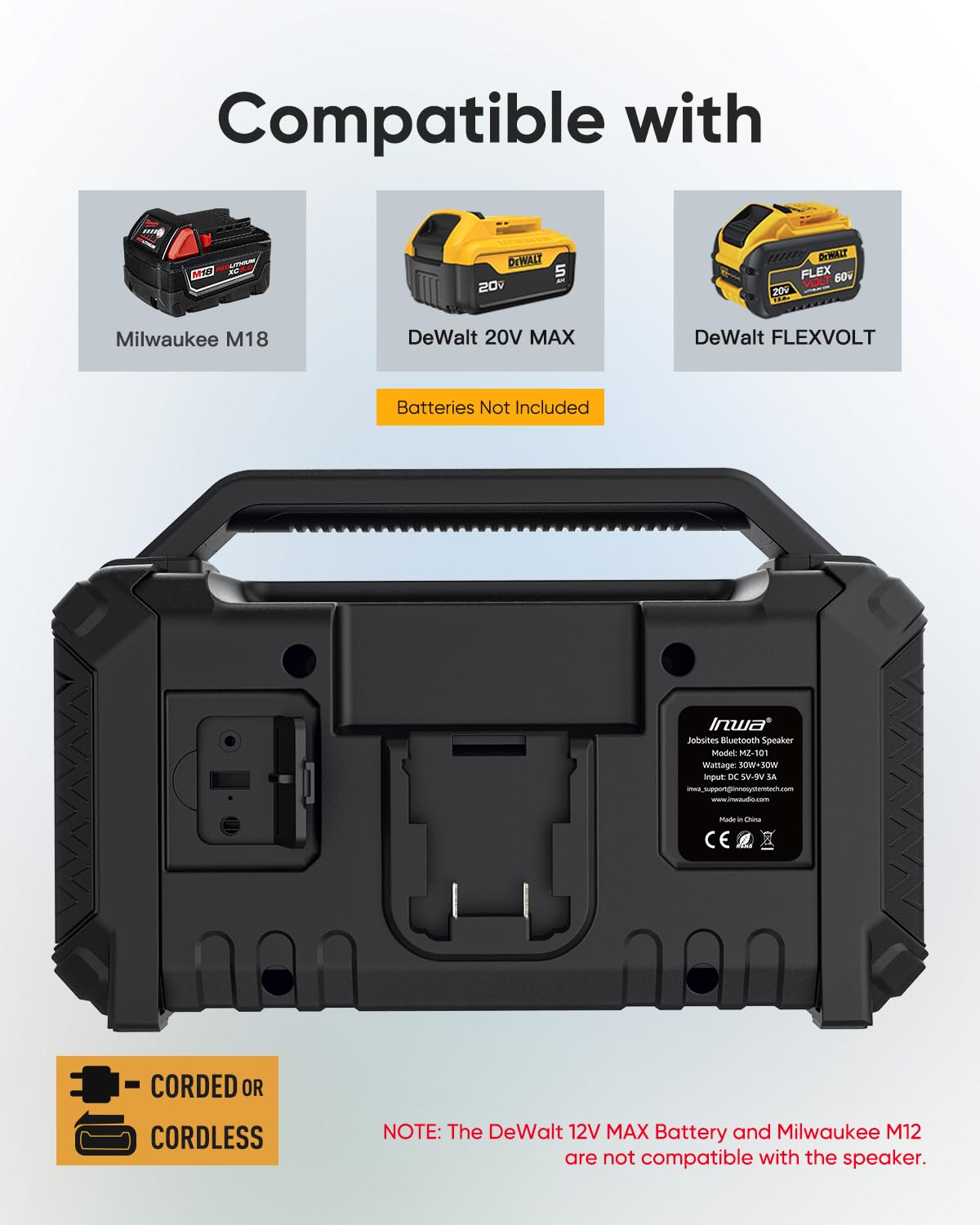 60W Portable Bluetooth Jobsite Speaker with RGB Lights C4596