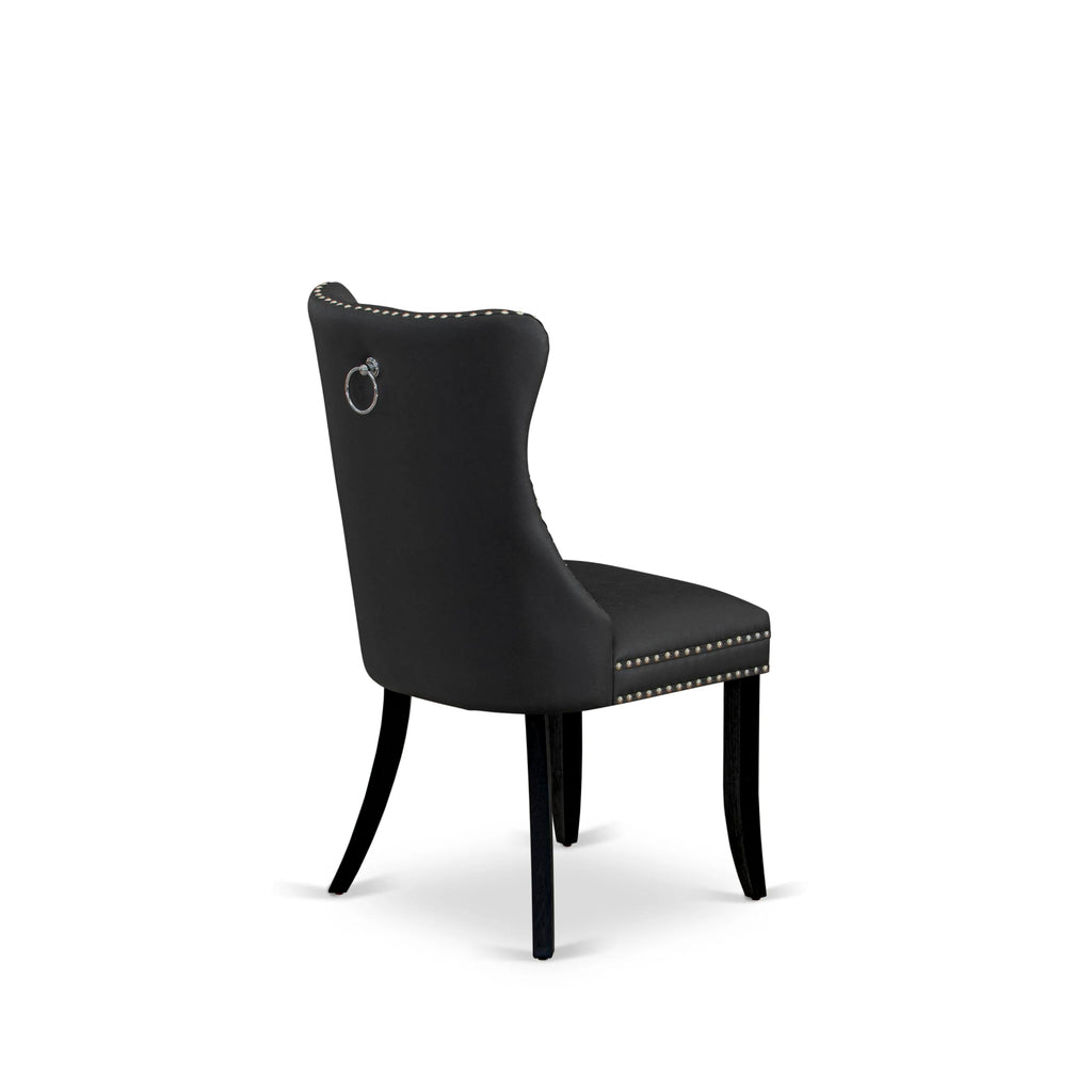 Button Tufted Dark Gray Polyester Fabric Upholstered Dining Chairs, Set of 2 A146369