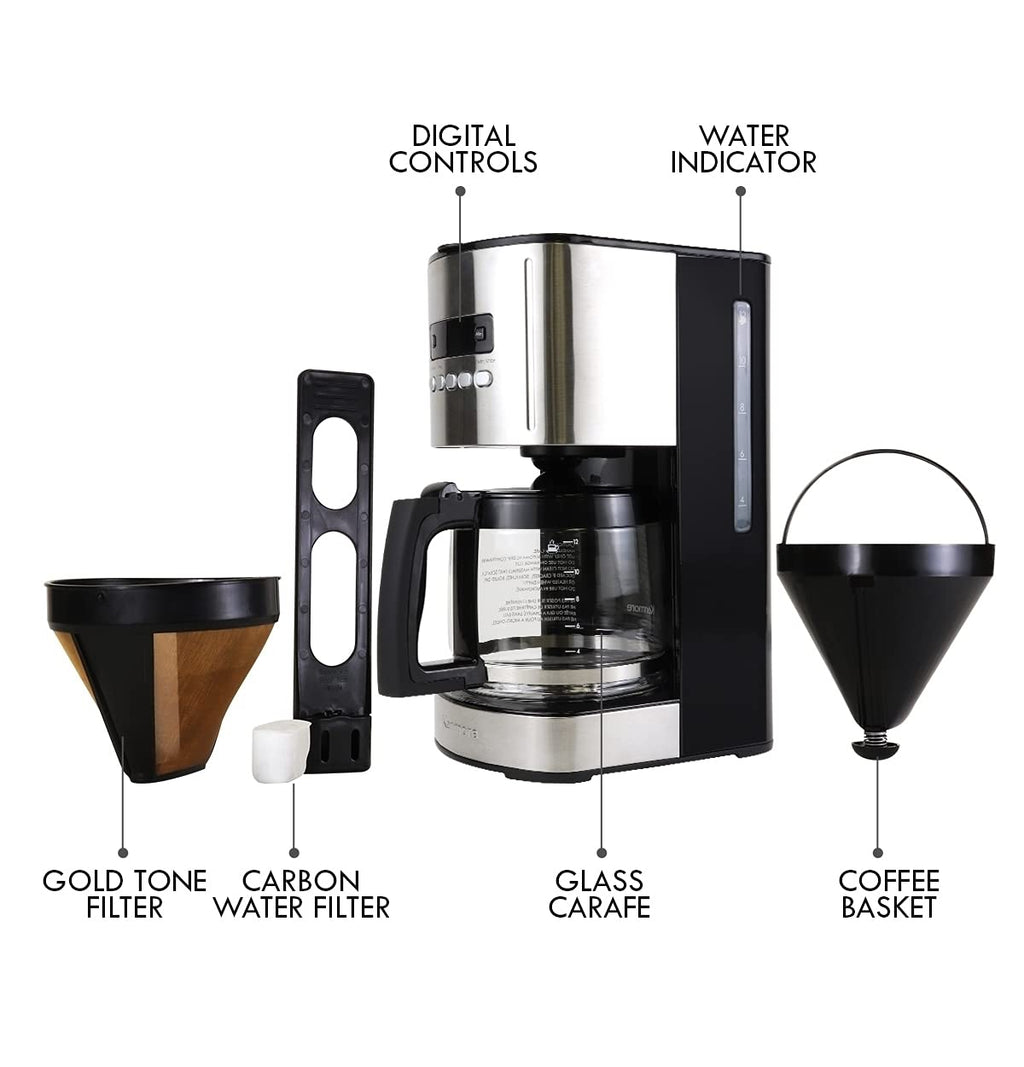 12 Cup Programmable Drip Coffee Maker with Glass Pot, Black R291