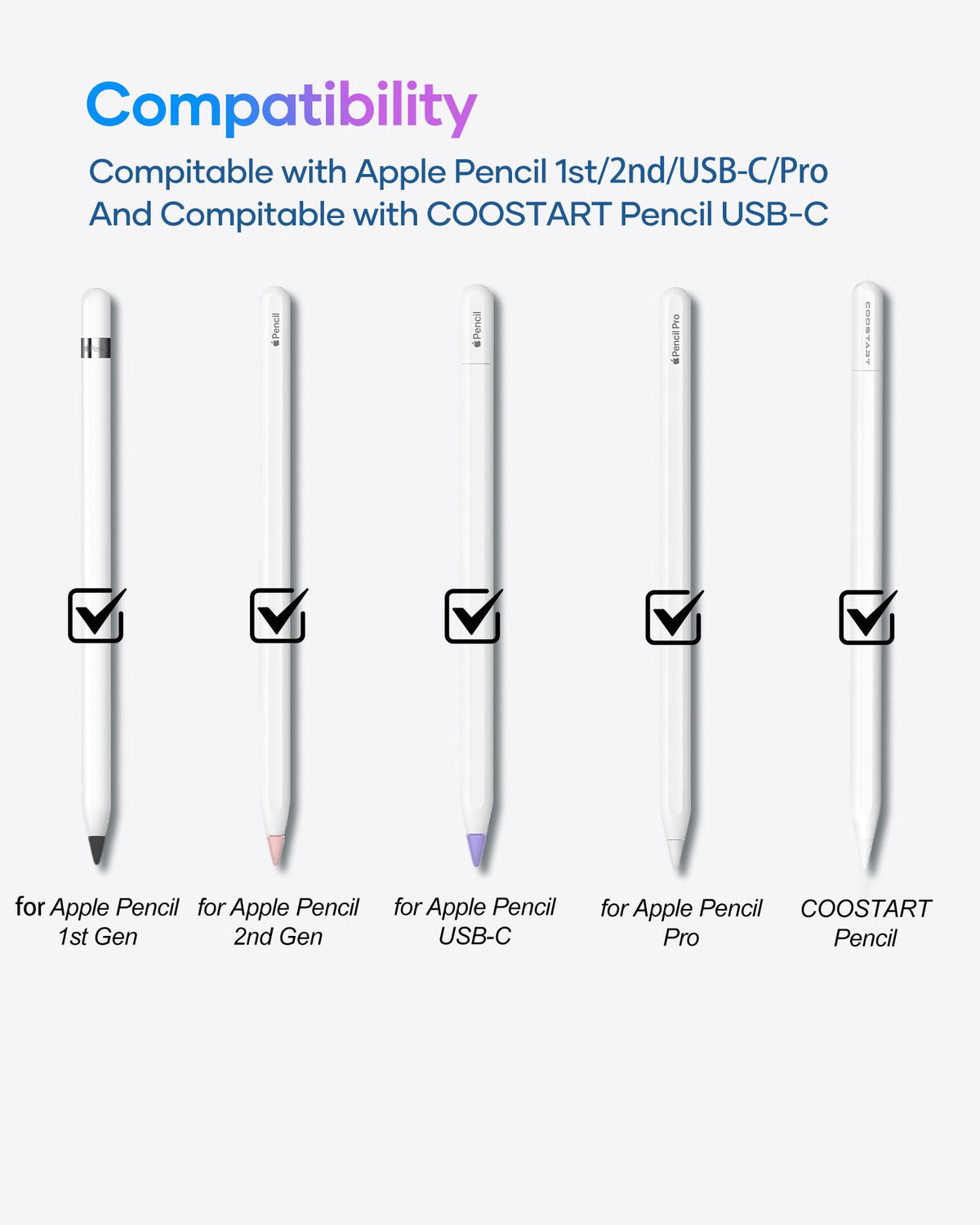 Compatible with Apple Pencil 2nd Gen/1st Gen/USB-C/Apple Pencil Pro, 4 Colors, 6 Pack P68122
