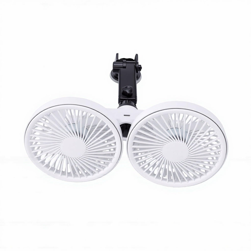 Dual Head Car Fan 3 Speeds 360 Degree Adjustable Suction Cup Rechargeable White J22467