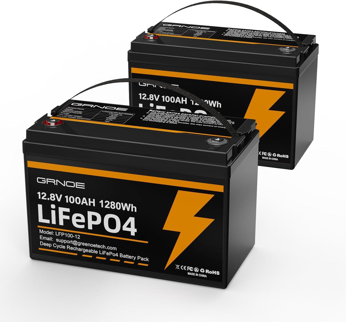 12V 100Ah LiFePO4 Lithium Battery 2-Pack E15495