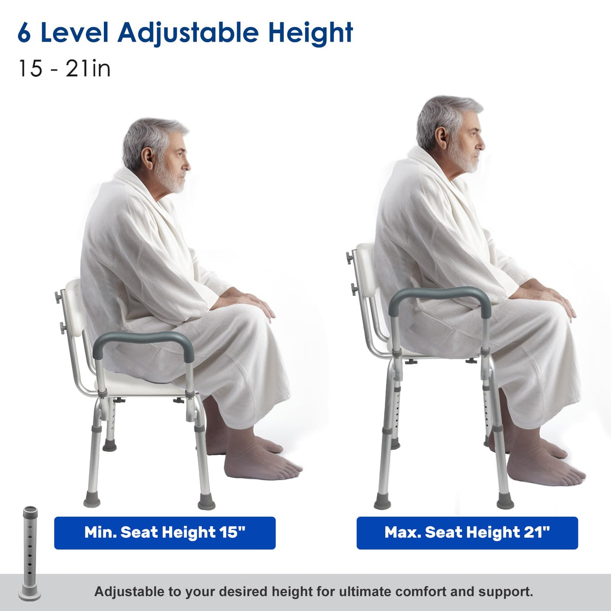 Extra Wide Padded Armrests Shower Chair, 500lbs Capacity, Aluminum N160598