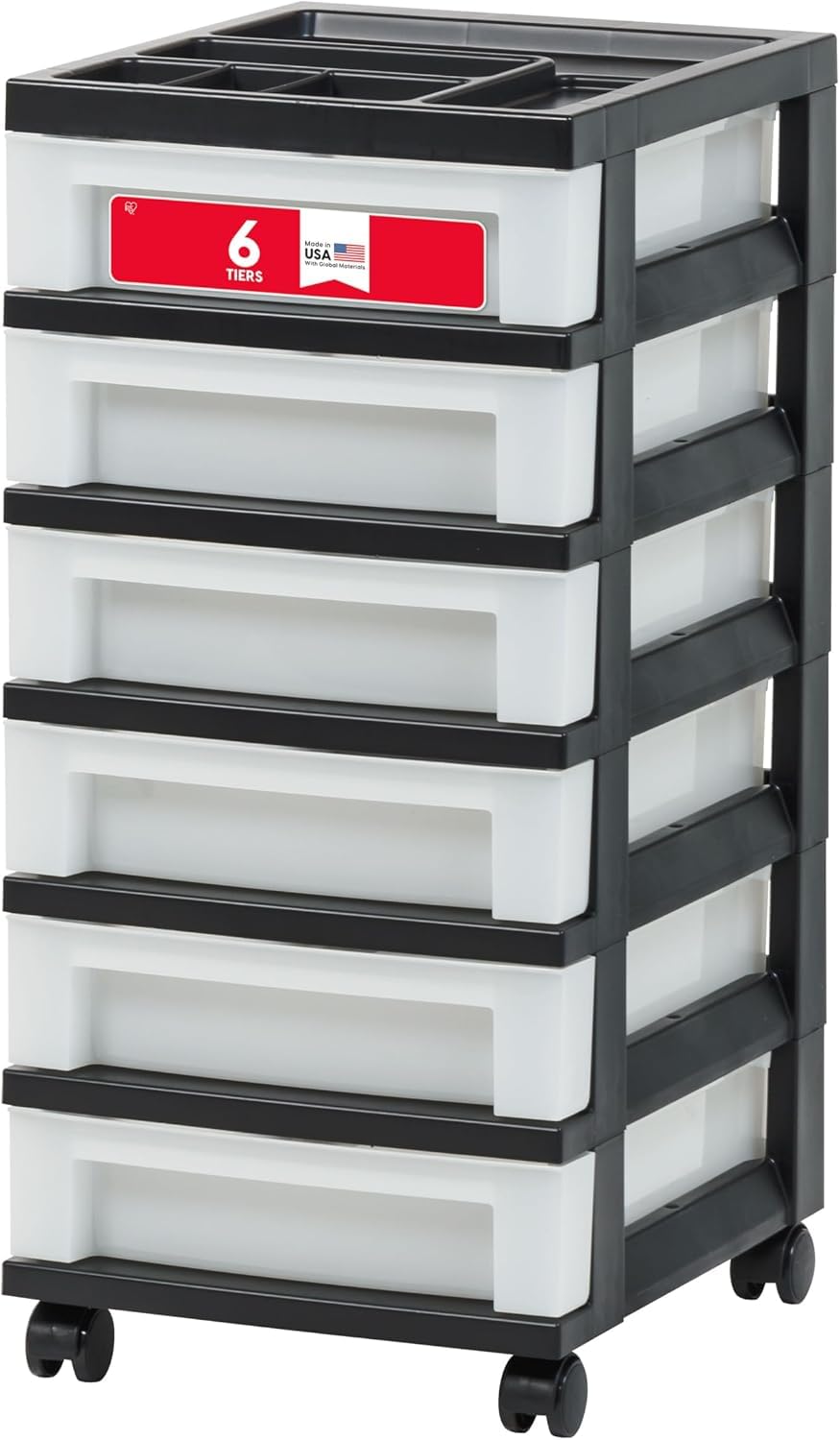 6 Drawer Rolling Storage Cart with Organizer Top, Black R453