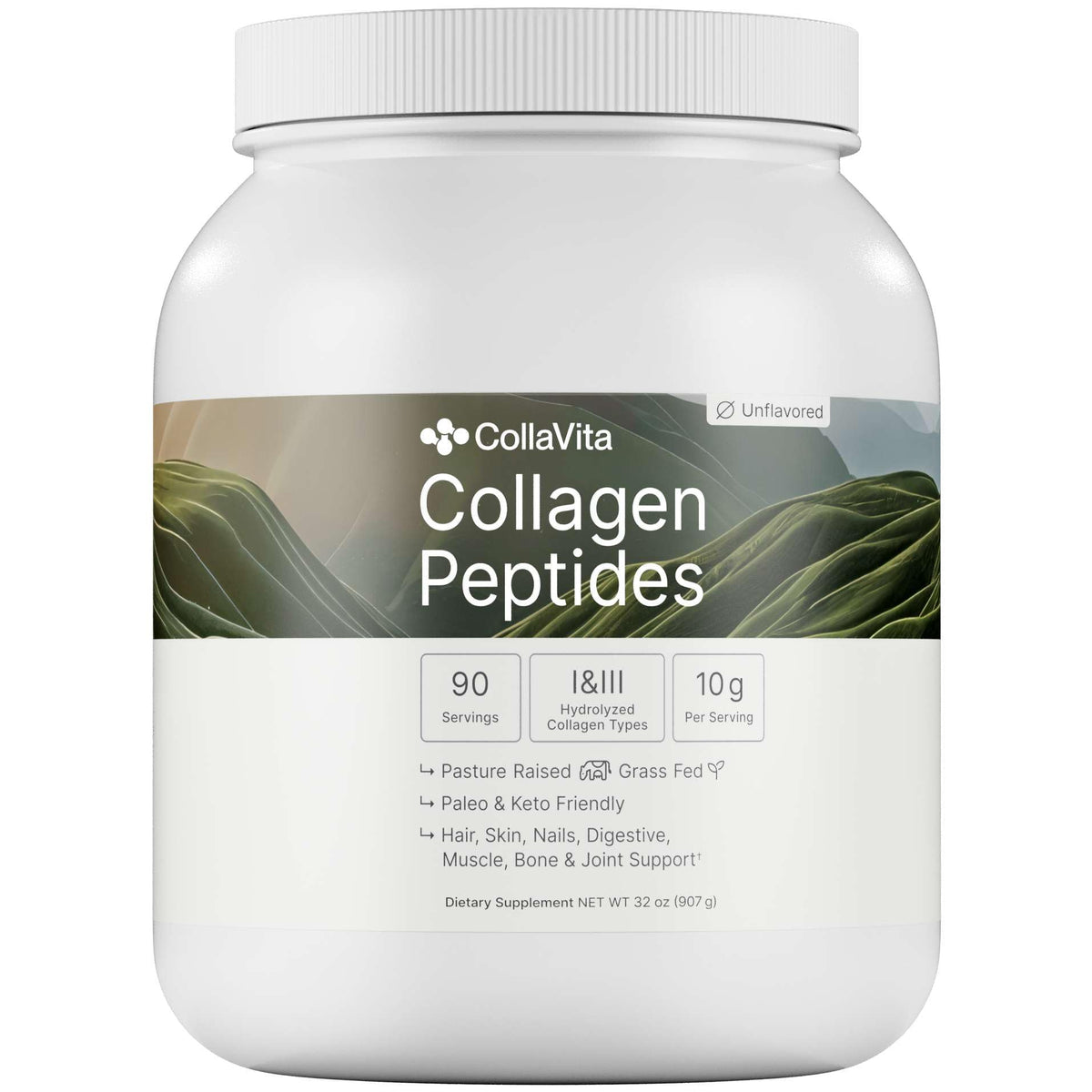 Collagen Peptides Powder Grass-Fed Pasture-Raised Hydrolyzed Type I & III Unflavored 32 oz Z590343