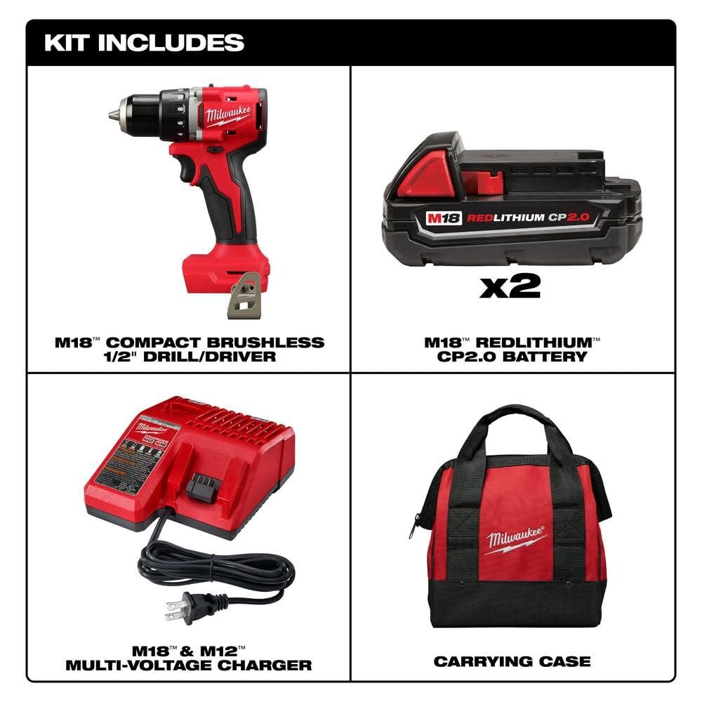 M18 Compact Brushless 1/2 Inch Drill/Driver Kit W9554