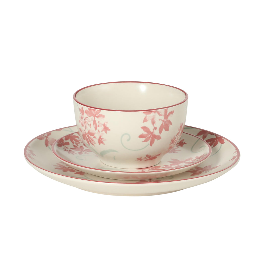 12-Piece Matte Stoneware Dinnerware Set with Pink Floral Pattern X222