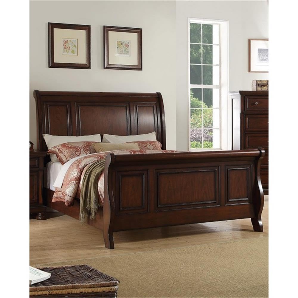 California King Pine Wood Sleigh Bed V64791