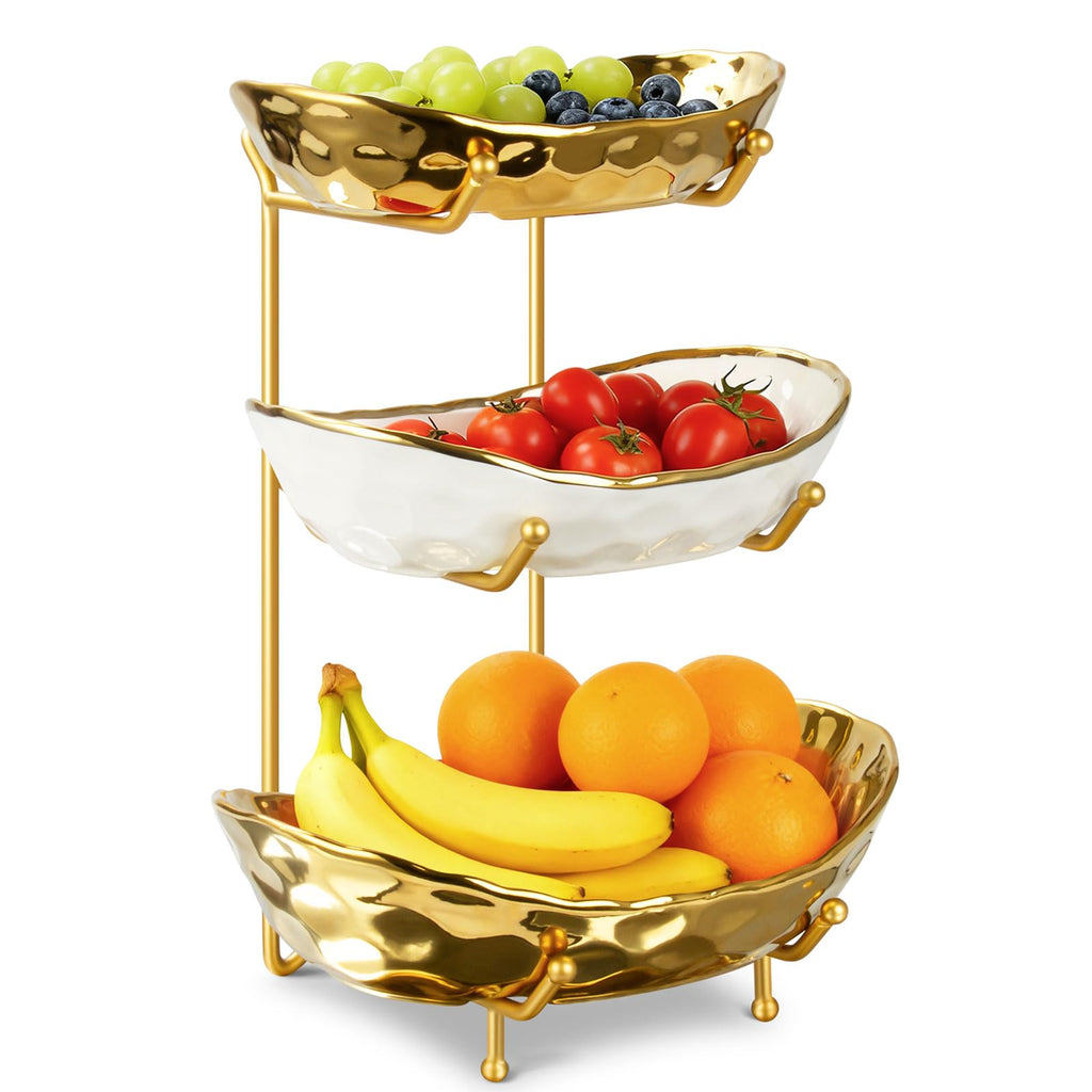 3 Tier Ceramic Fruit Bowl with Metal Stand K42631
