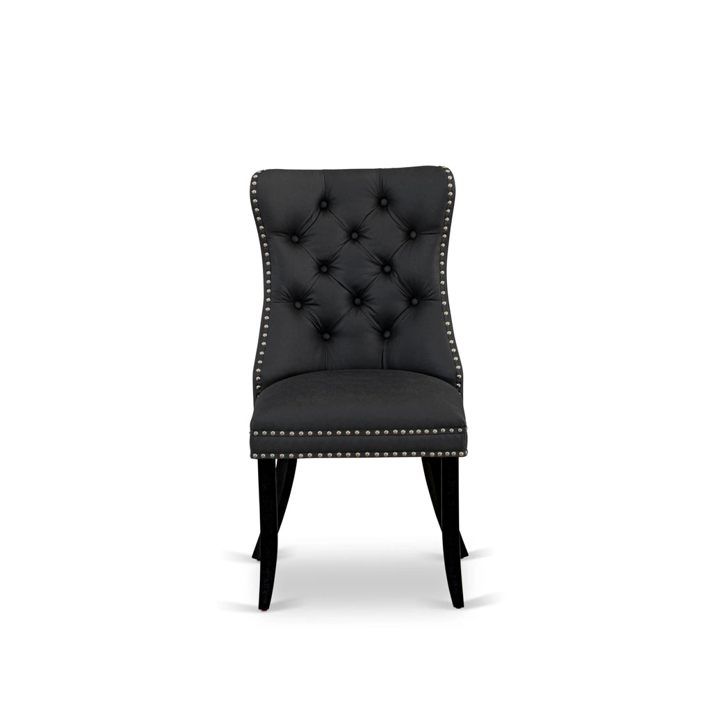 Button Tufted Dark Gray Polyester Fabric Upholstered Dining Chairs, Set of 2 A146369
