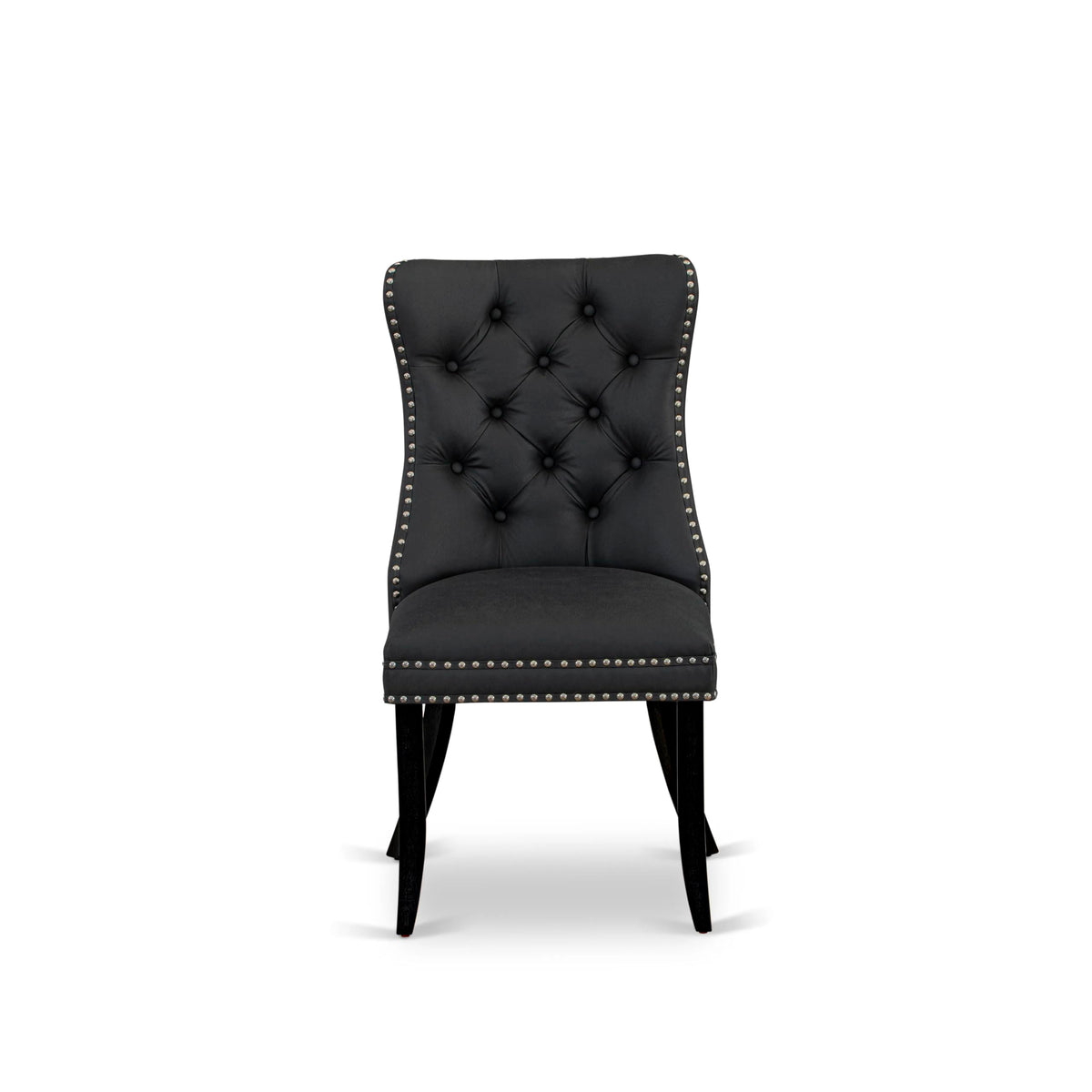 Button Tufted Dark Gray Polyester Fabric Upholstered Dining Chairs, Set of 2 A146369