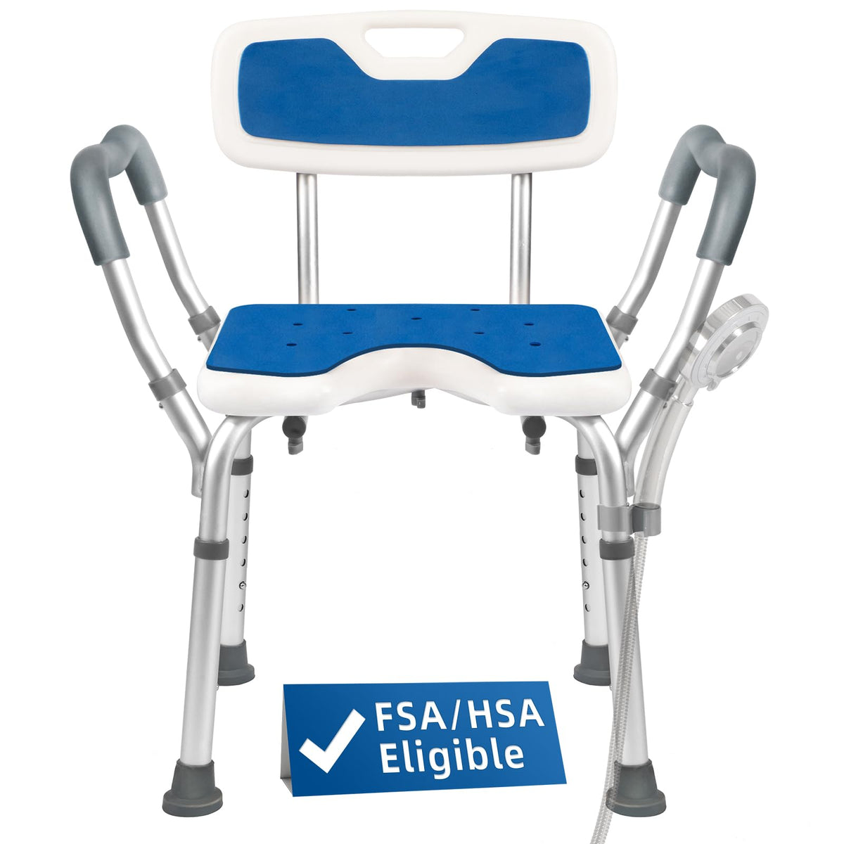 Extra Wide Padded Armrests Shower Chair, 500lbs Capacity, Aluminum N160598
