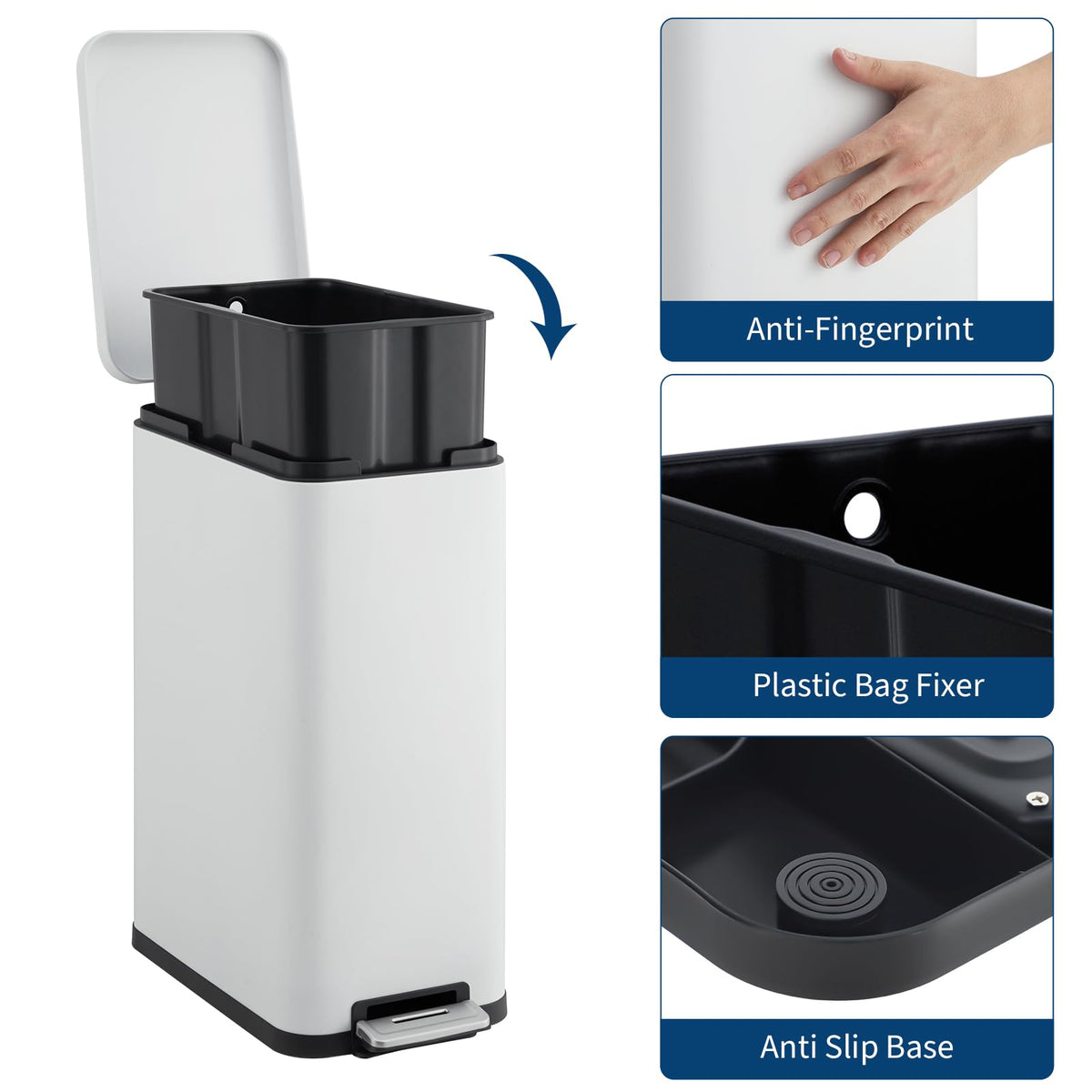 50L Stainless Steel Slim Kitchen Trash Can T192052