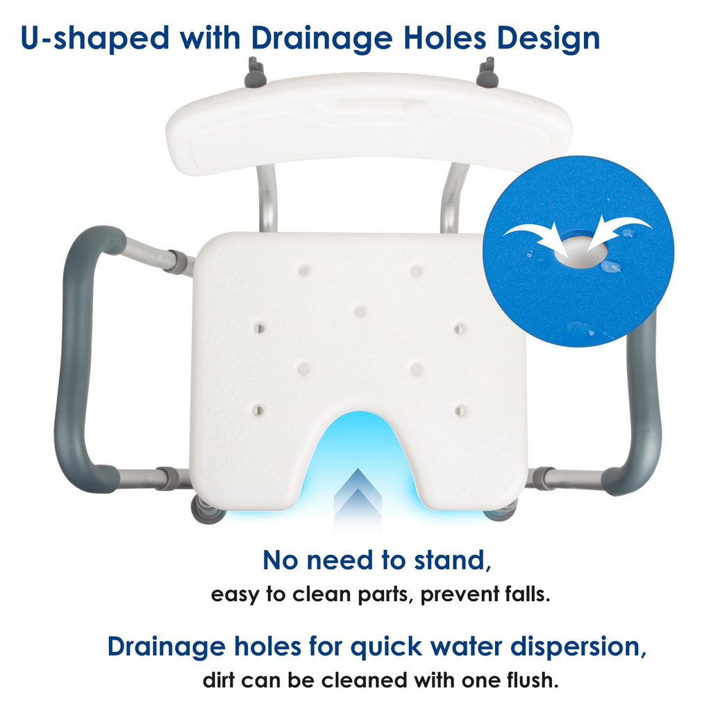Extra Wide Padded Armrests Shower Chair, 500lbs Capacity, Aluminum N160598