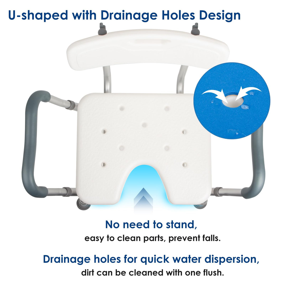 Extra Wide Padded Armrests Shower Chair, 500lbs Capacity, Aluminum N160598