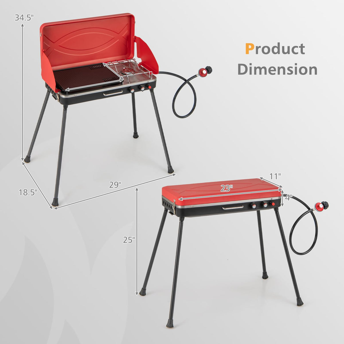 Portable Gas Grill 20000 BTU Camping Stove Burner with 2 Cooking Area Red E12715