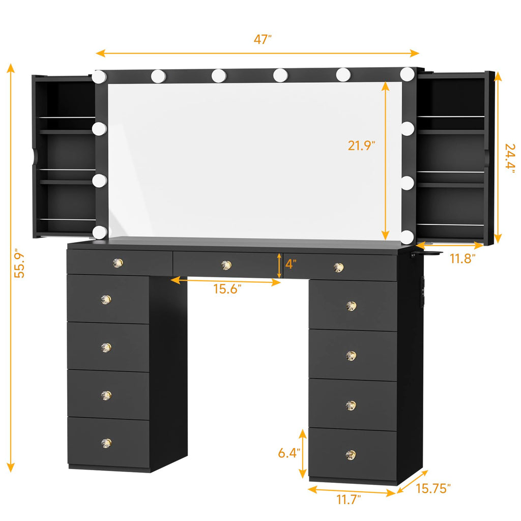 Black Vanity Desk with Mirror Q820