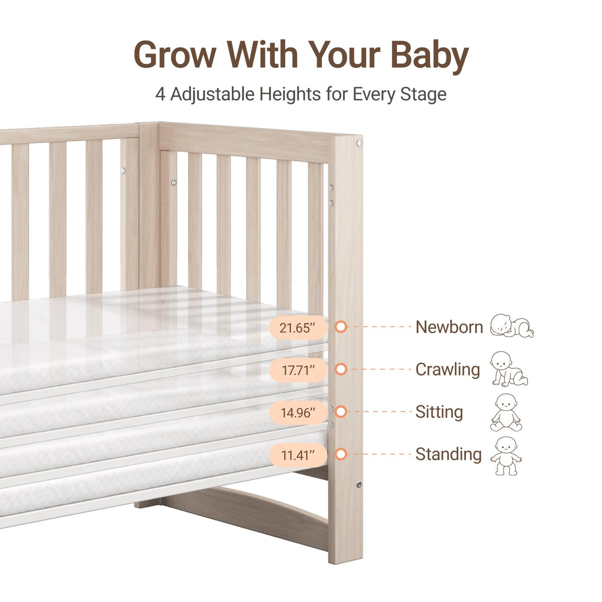 Mini Crib with Mattress and Wheels D17137