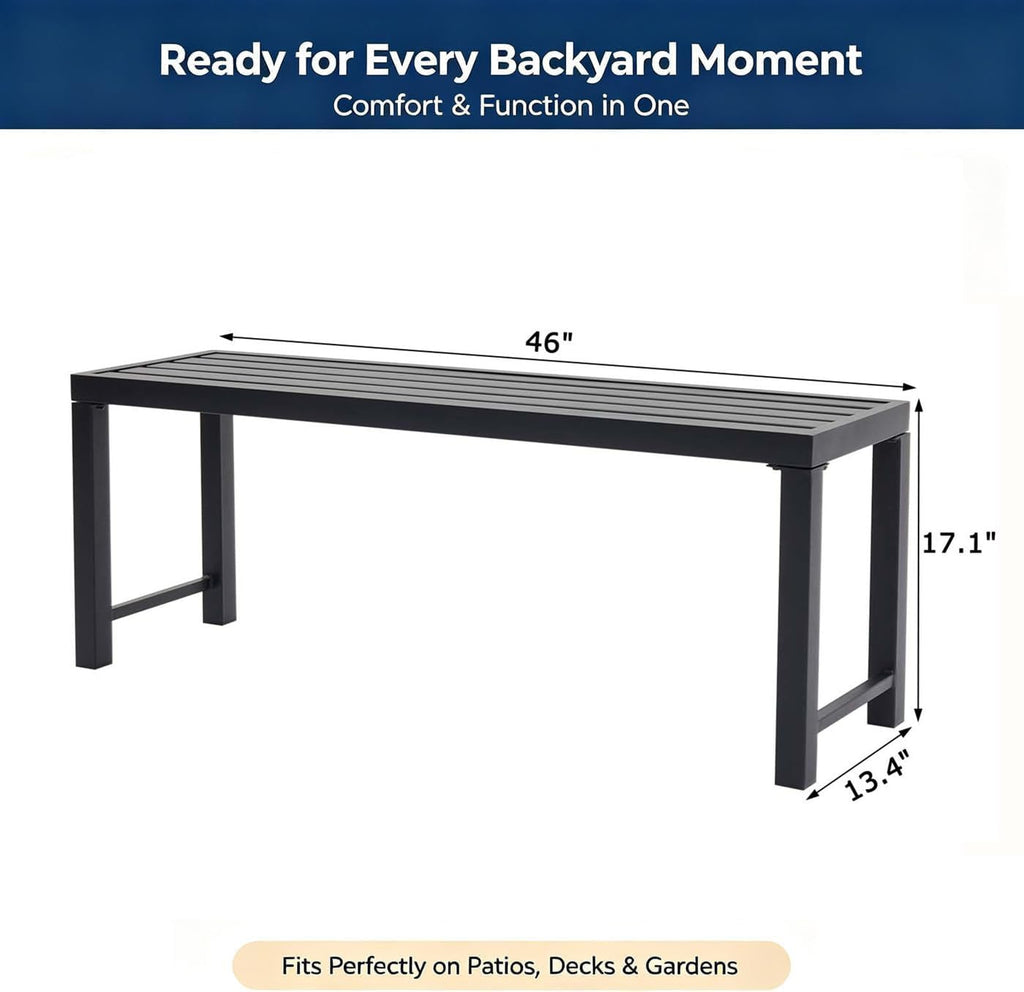 Black 46" Metal Outdoor Bench M7366