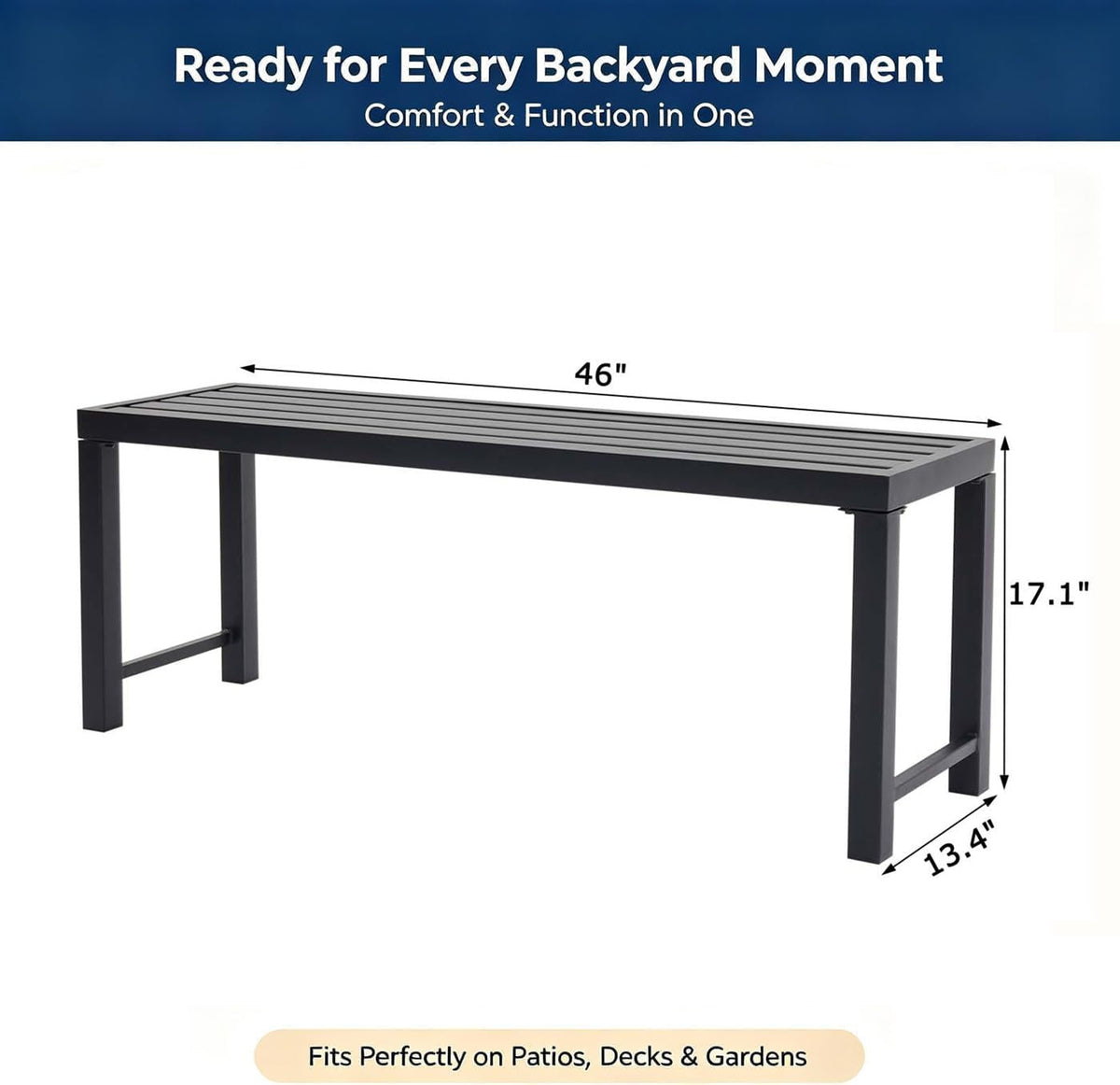 Black 46" Metal Outdoor Bench M7366