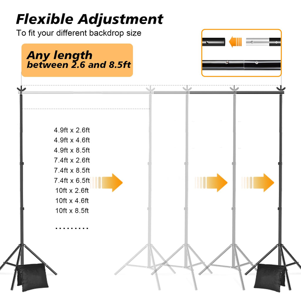 8.5 x 10ft Adjustable Backdrop Stand Support Kit with Sandbag, Clamp and Carry Bag B2865