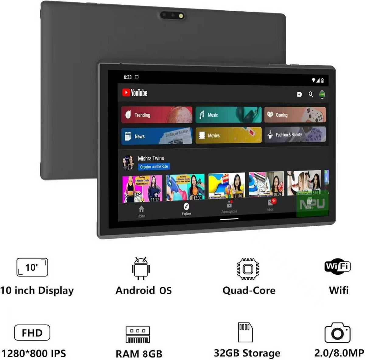 10 Inch Android Tablet with Case Stylus J48725