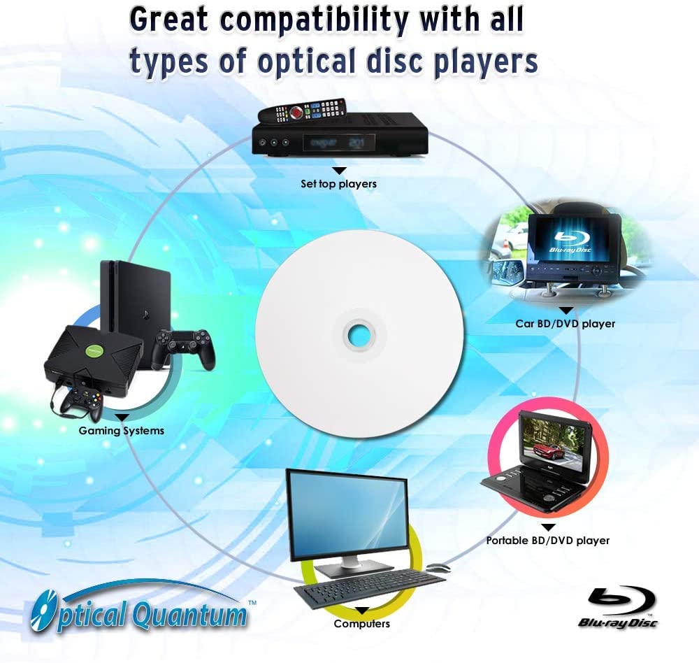 50GB BD-R DL White Inkjet Printable Blu-ray Double Layer Recordable Media 50-Disc Spindle C9989