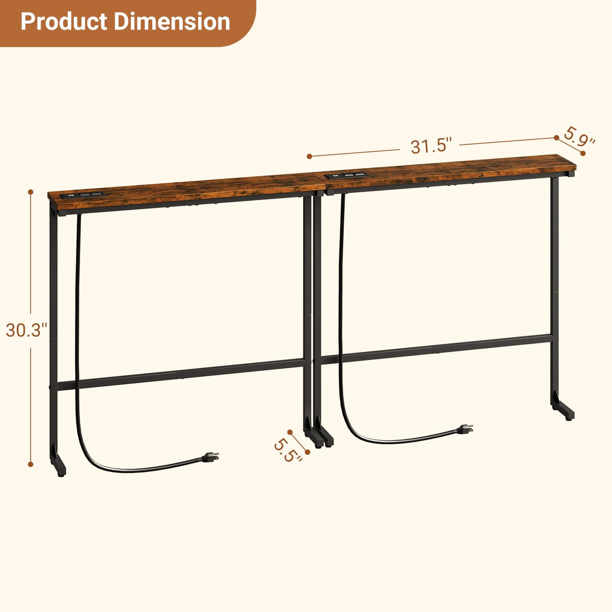 63 Inch Narrow Console Table with 2 Power Outlets R93833