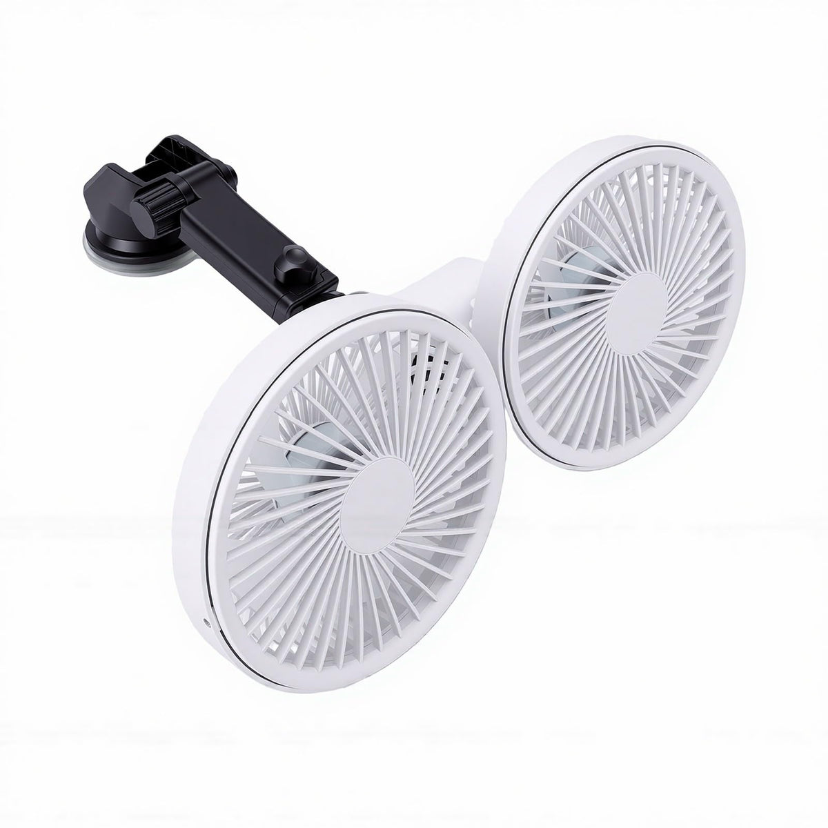 Dual Head Car Fan 3 Speeds 360 Degree Adjustable Suction Cup Rechargeable White J22467