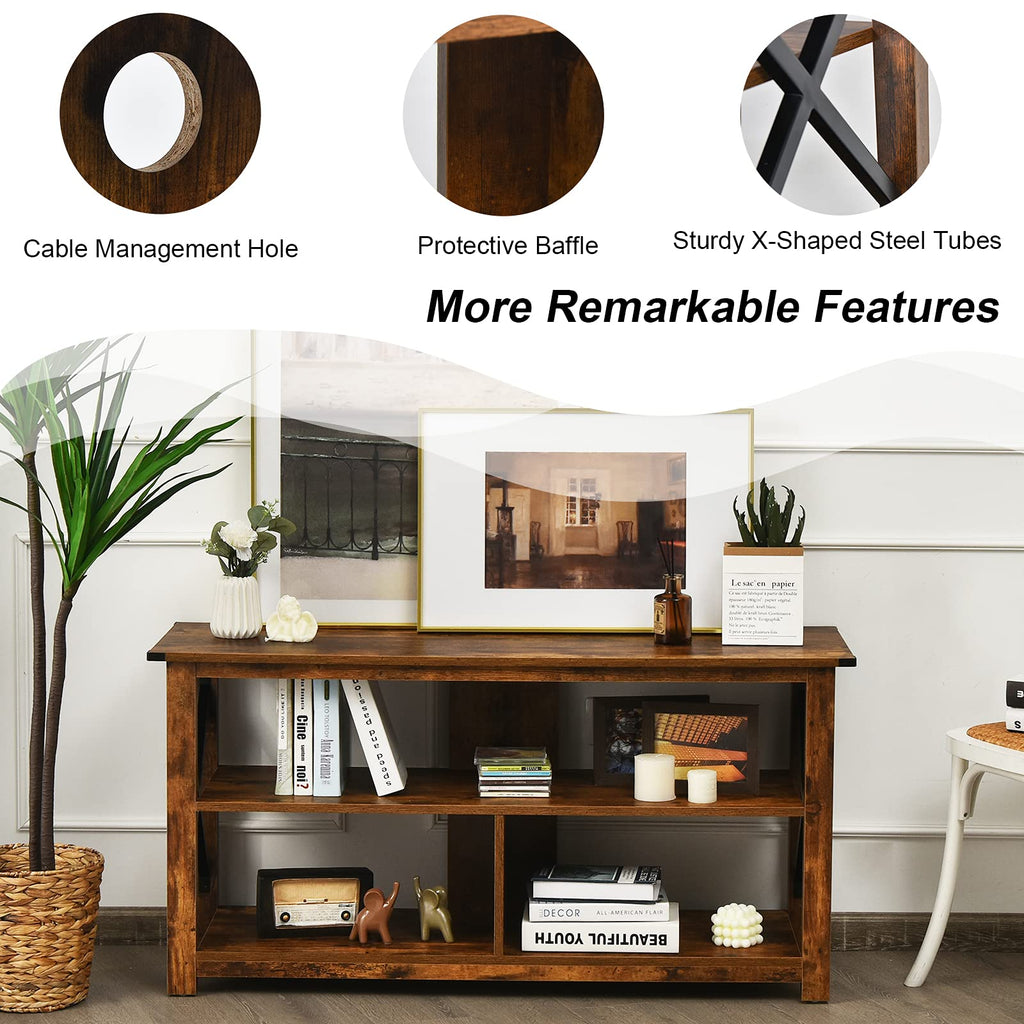 Brown 3 Tier Wood TV Stand with Open Shelves U19936