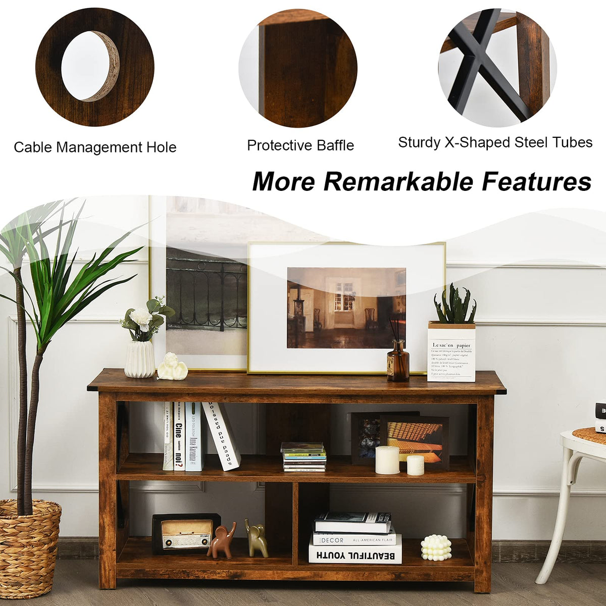 Brown 3 Tier Wood TV Stand with Open Shelves U19936